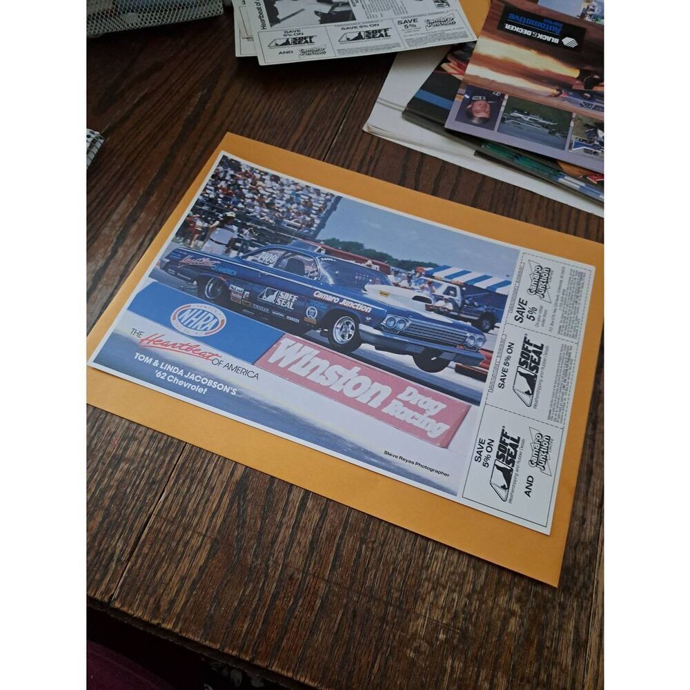 Vintage Tom Linda Jacobson 1962 Chevy Drag Racing Promo NHRA Soft Seal Coupons